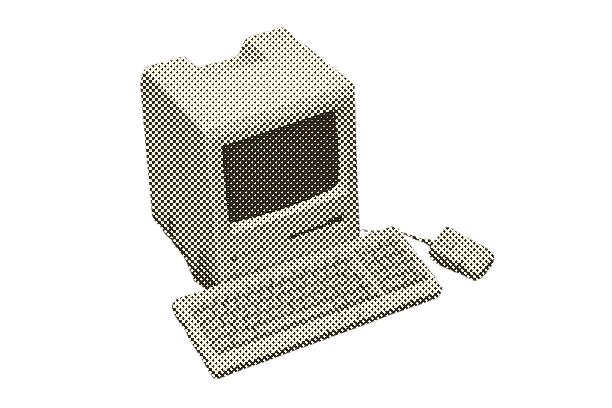 Retro computer screen with keyboard and mouse