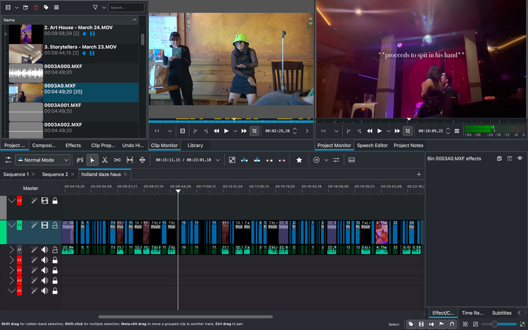 Video editing timeline of Carmina's work